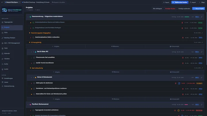 Screenshot: Projekte & Aufgaben