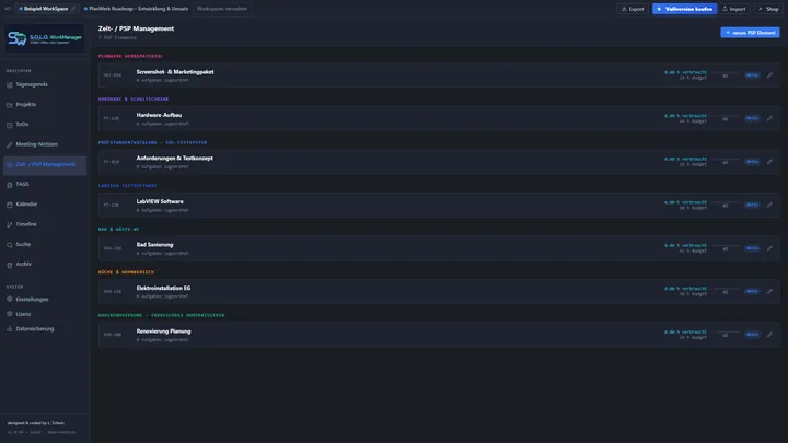 Screenshot: Zeit-/PSP-Management