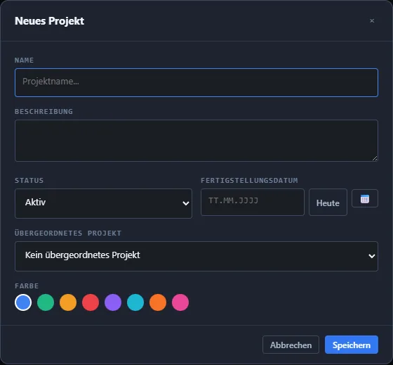 Screenshot: Neues Projekt