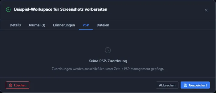 Screenshot: PSP-Zuordnung