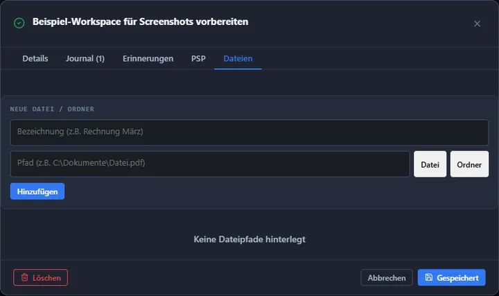 Screenshot: Dateiverweise