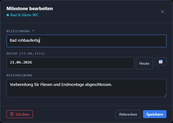 Screenshot: Meilensteine